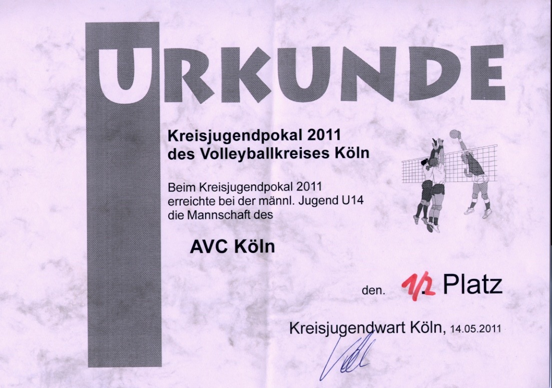 Urkunde für den Kreispokalsieg unserer männliche D-Jugend 2011